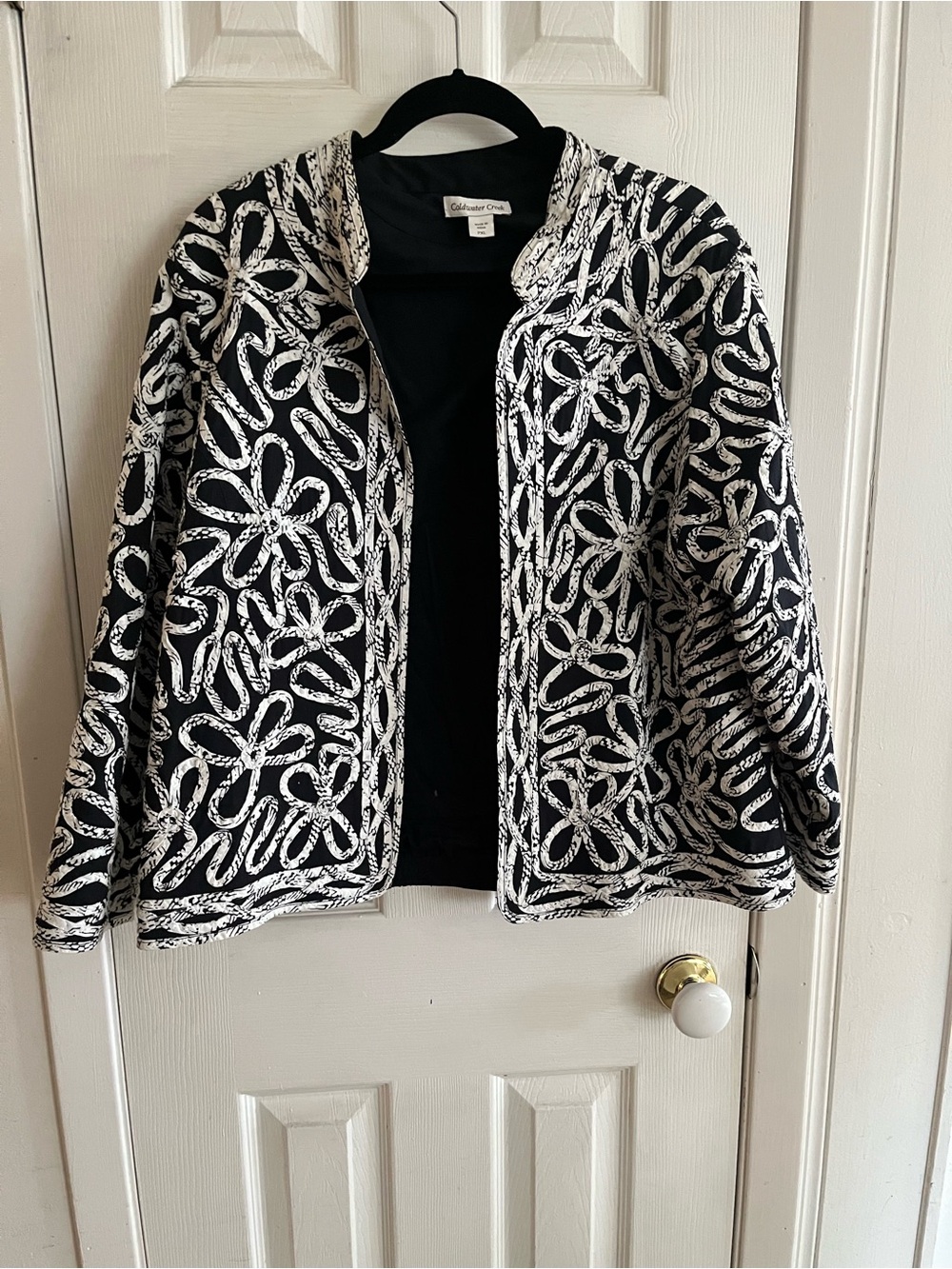 Coldwater Creek Black and White Floral Loop Blazer Jacket